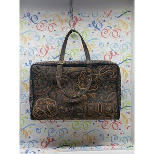 Modella Weekender Makeup Bag Travel Case Goldn Black Blue Paisley 13"x4"x8"